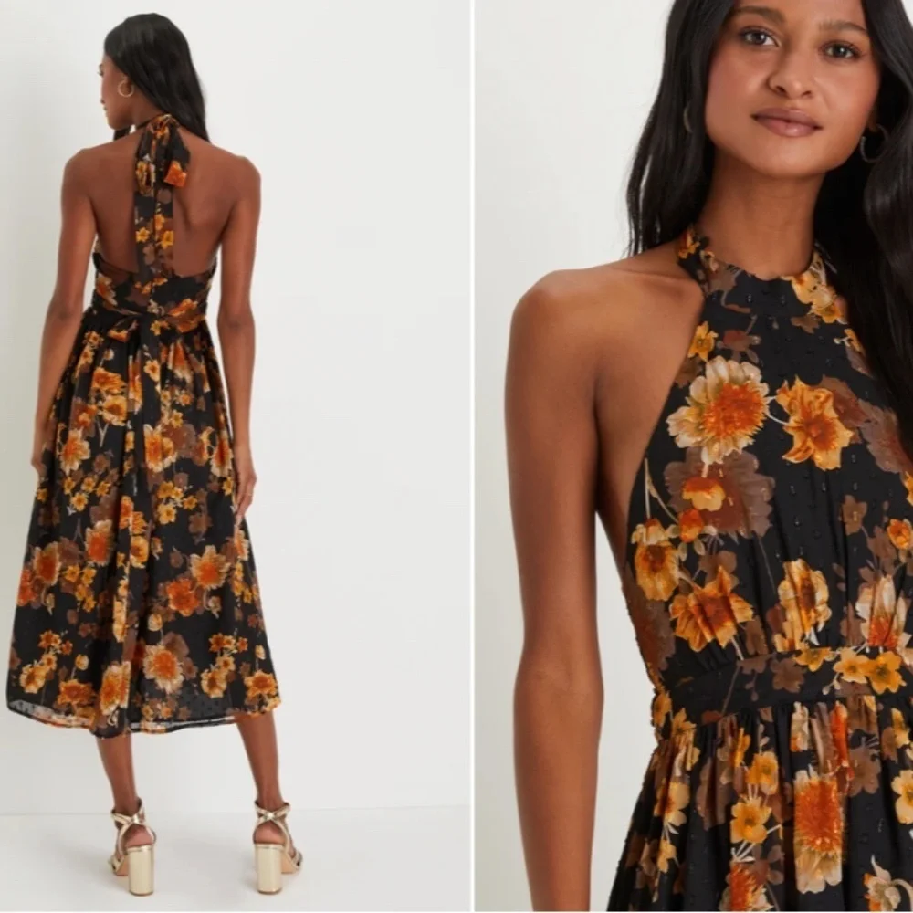LULU's Floral Sexy Flowy Special Event Prom Wedding Elegant Midi Dress - Picture 5 of 5